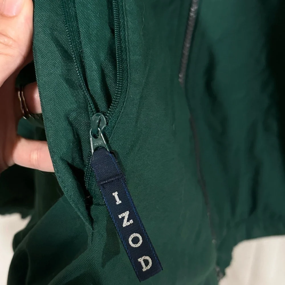 Vintage Izod Green Full Zip Jacket Nylon Shell Fleece Lined Size L